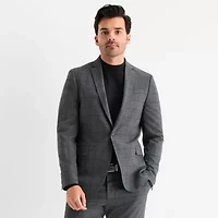 J. Ferrar Ultra Comfort Windowpane Mens Slim Fit Suit Jacket