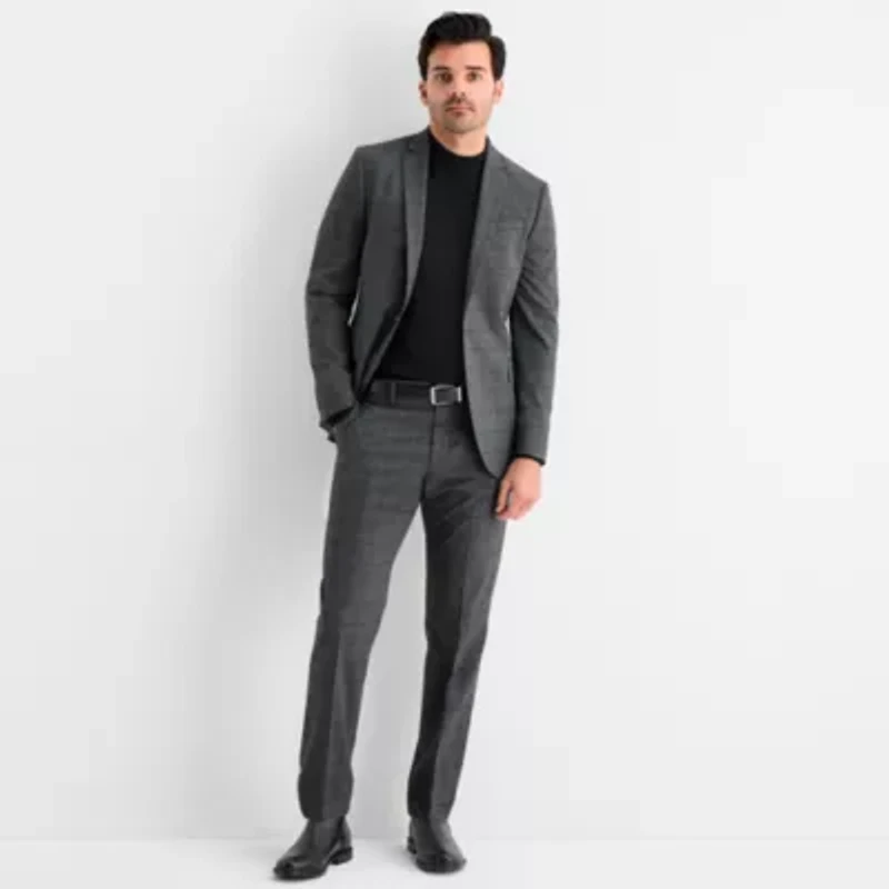 J. Ferrar Ultra Comfort Windowpane Mens Slim Fit Suit Jacket