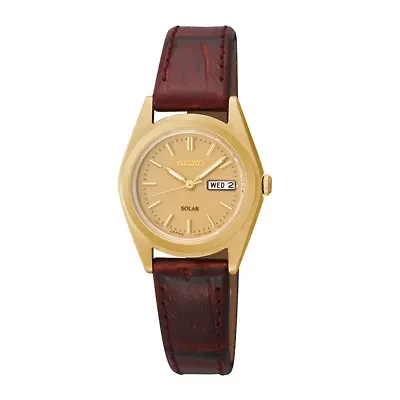 Seiko® Womens Gold-Tone Brown Leather Strap Solar Watch SUT120