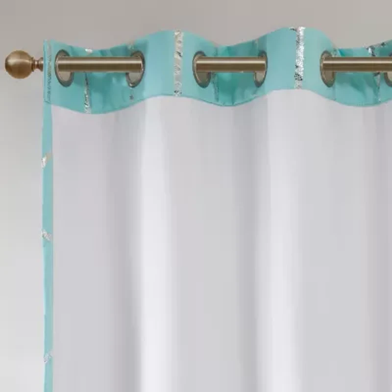 Intelligent Design Khloe Metallic Geometric Printed Grommet Top Energy Saving 100% Blackout Single Curtain Panel