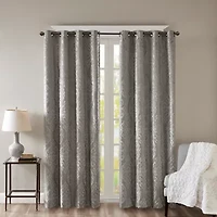 Madison Park Elysia Knitted Jacquard Damask Grommet Top Energy Saving 100% Blackout Single Curtain Panel