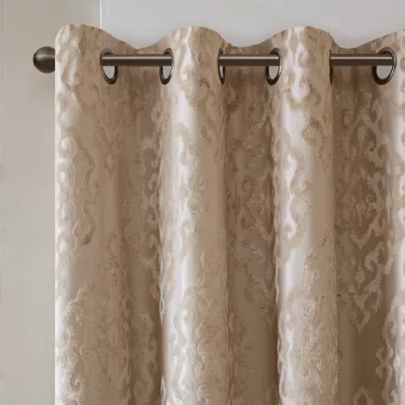 Madison Park Elysia Knitted Jacquard Damask Grommet Top Energy Saving 100% Blackout Single Curtain Panel