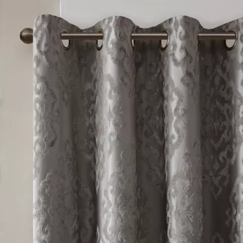 Madison Park Elysia Knitted Jacquard Damask Grommet Top Energy Saving 100% Blackout Single Curtain Panel