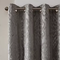 Madison Park Elysia Knitted Jacquard Damask Grommet Top Energy Saving 100% Blackout Single Curtain Panel