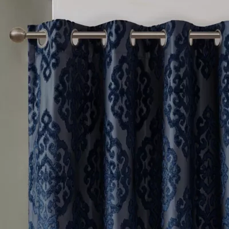 Madison Park Elysia Knitted Jacquard Damask Grommet Top Energy Saving 100% Blackout Single Curtain Panel
