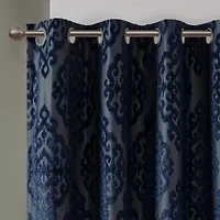 Madison Park Elysia Knitted Jacquard Damask Grommet Top Energy Saving 100% Blackout Single Curtain Panel