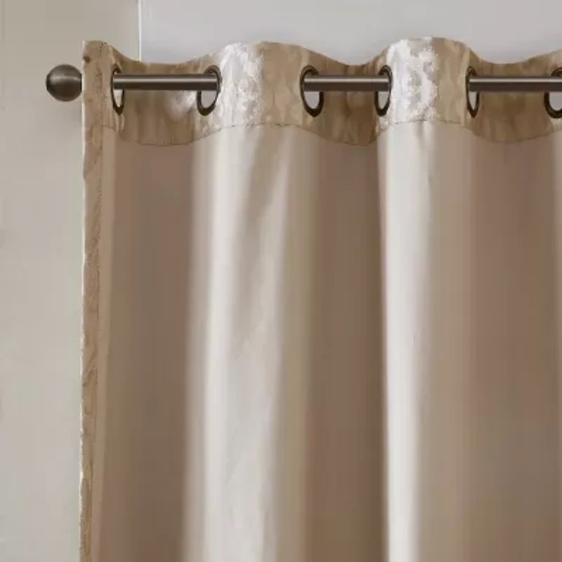 Madison Park Elysia Knitted Jacquard Damask Grommet Top Energy Saving 100% Blackout Single Curtain Panel