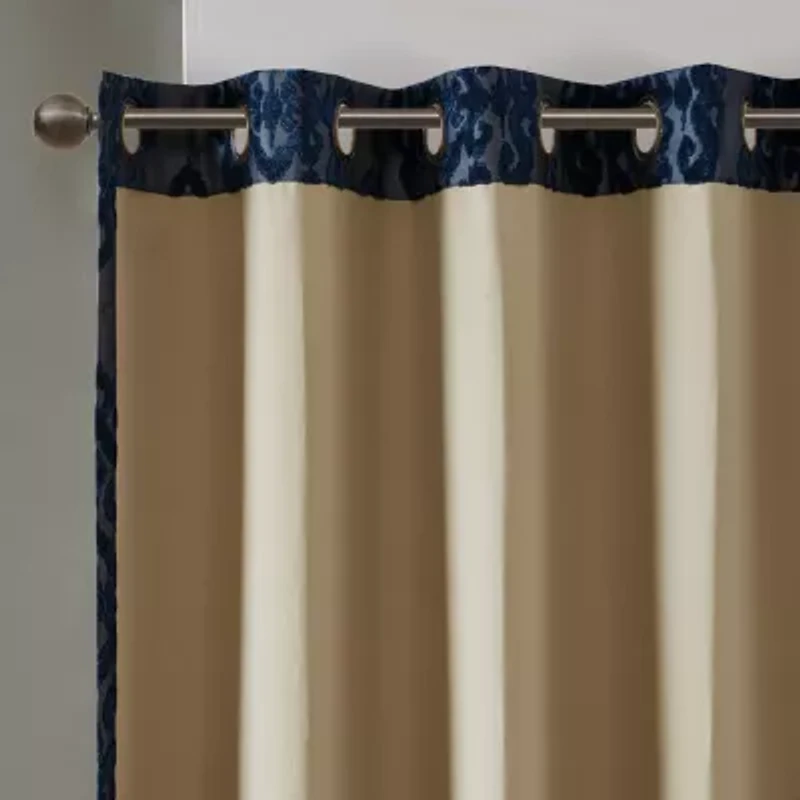 Madison Park Elysia Knitted Jacquard Damask Grommet Top Energy Saving 100% Blackout Single Curtain Panel