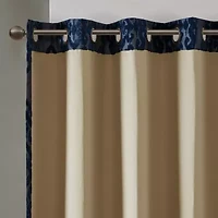 Madison Park Elysia Knitted Jacquard Damask Grommet Top Energy Saving 100% Blackout Single Curtain Panel