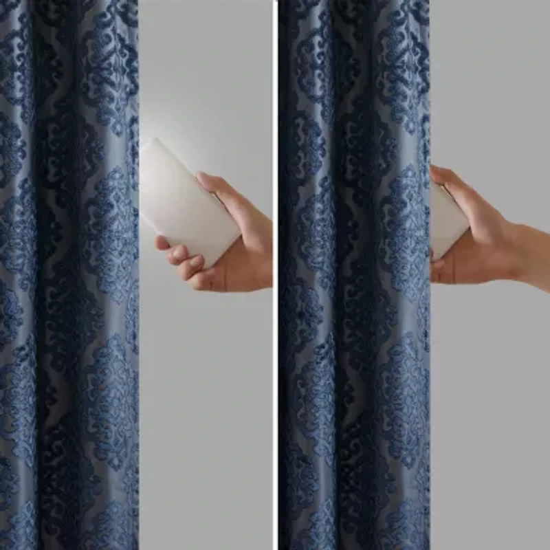 Madison Park Elysia Knitted Jacquard Damask Grommet Top Energy Saving 100% Blackout Single Curtain Panel