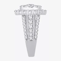 (I / Si1-Si2) Womens 3 CT. T.W. Lab Grown White Diamond 10K Gold Oval Side Stone Halo Engagement Ring