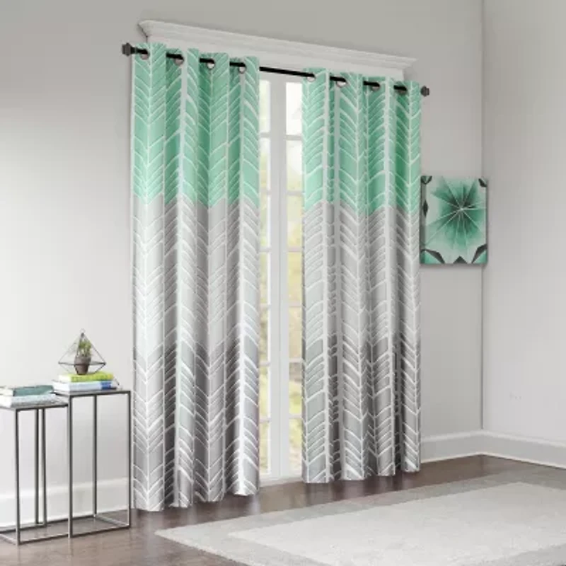 Intelligent Design Kennedy Geometric 50"W X 84"L Grommet Top 100% Blackout Single Curtain Panel