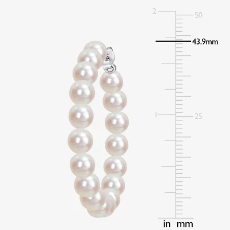 Womens White Cultured Freshwater Pearl Sterling Silver 43.9mm Hoop Earrings