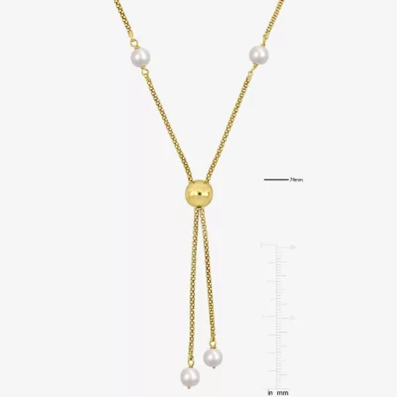 Womens White 18K Gold Over Silver 17 Inch Y Necklace