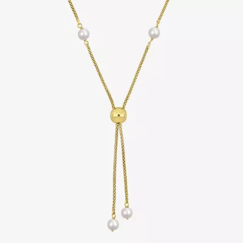 Womens White 18K Gold Over Silver 17 Inch Y Necklace
