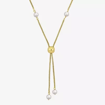 Womens White 18K Gold Over Silver 17 Inch Y Necklace