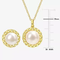 Womens White Cultured Freshwater Pearl 18K Gold Over Silver 2-pc. Jewelry Set