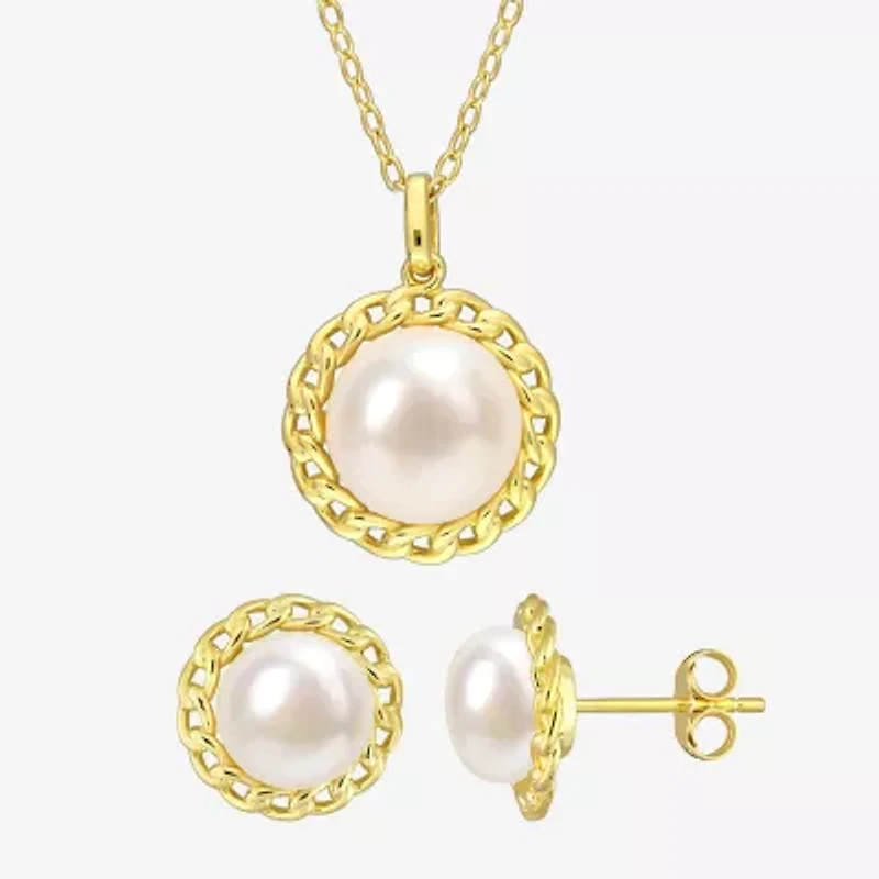 Womens White Cultured Freshwater Pearl 18K Gold Over Silver 2-pc. Jewelry Set