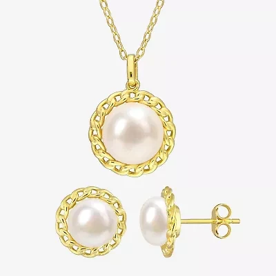 Womens White Cultured Freshwater Pearl 18K Gold Over Silver 2-pc. Jewelry Set