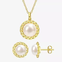 Womens White Cultured Freshwater Pearl 18K Gold Over Silver 2-pc. Jewelry Set