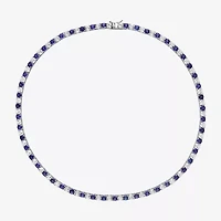 Womens Blue Sapphire Sterling Silver 17 Inch Tennis Necklace