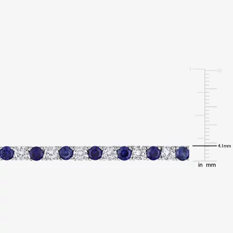 Womens Blue Sapphire Sterling Silver 17 Inch Tennis Necklace