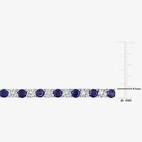 Womens Blue Sapphire Sterling Silver 17 Inch Tennis Necklace