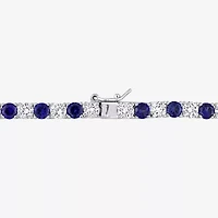Womens Blue Sapphire Sterling Silver 17 Inch Tennis Necklace