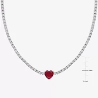Womens Red Ruby Sterling Silver 15 Inch Tennis Necklace