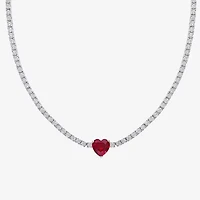 Womens Red Ruby Sterling Silver 15 Inch Tennis Necklace