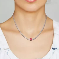 Womens Red Ruby Sterling Silver 15 Inch Tennis Necklace