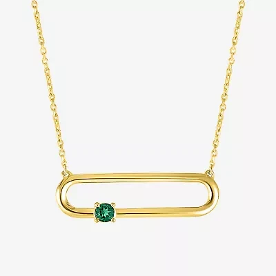 Womens Lab Created Green Emerald 14K Gold Over Silver 18 Inch Pendant Necklace