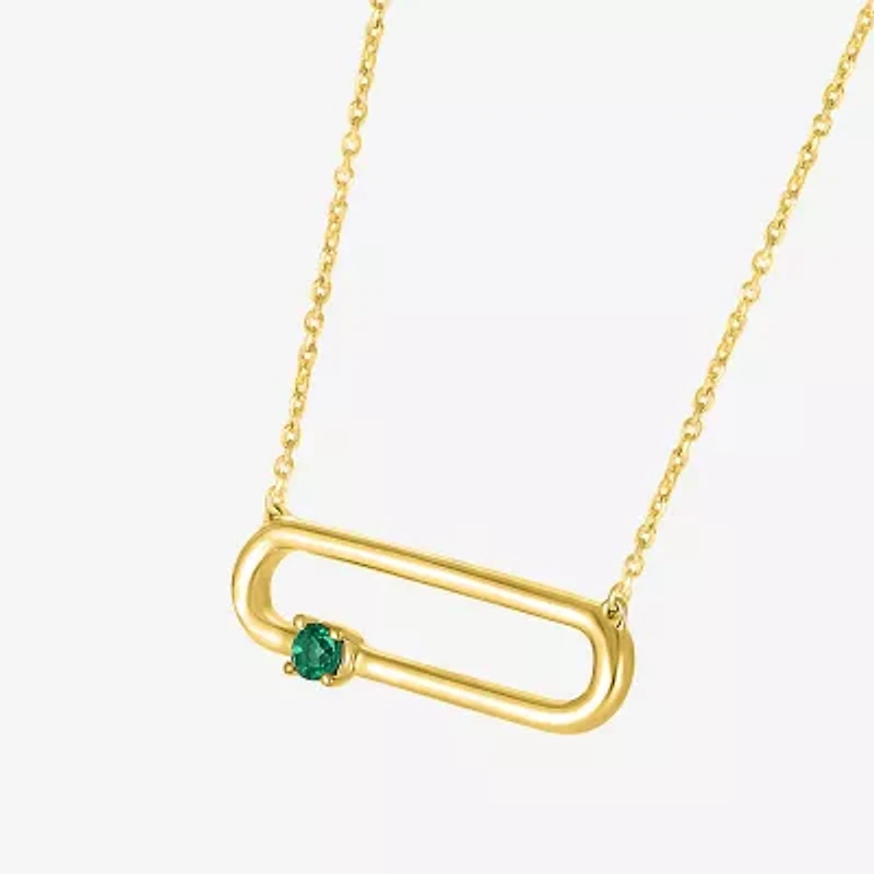 Womens Lab Created Green Emerald 14K Gold Over Silver 18 Inch Pendant Necklace
