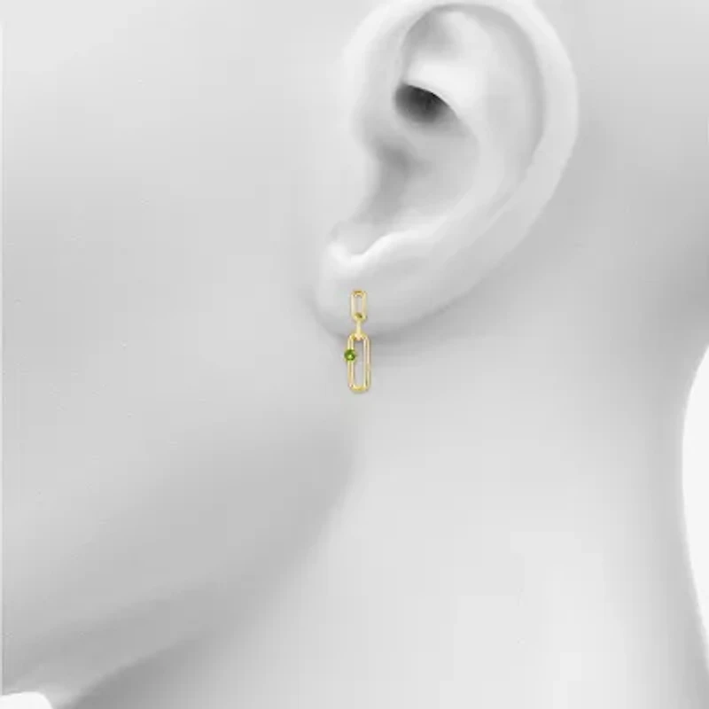 Womens Genuine Green Peridot 14K Gold Over Silver Paperclip Drop Earrings