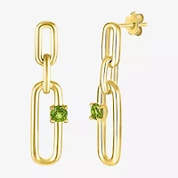 Womens Genuine Green Peridot 14K Gold Over Silver Paperclip Drop Earrings