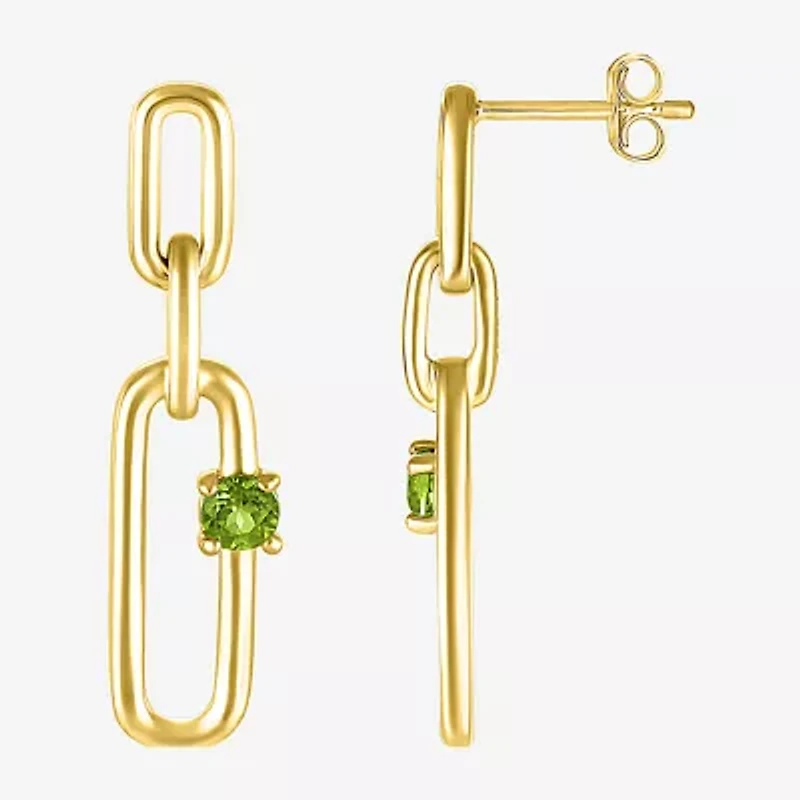 Womens Genuine Green Peridot 14K Gold Over Silver Paperclip Drop Earrings