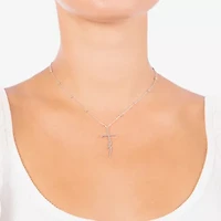 Womens Sterling Silver Cross 16 Inch Pendant Necklace