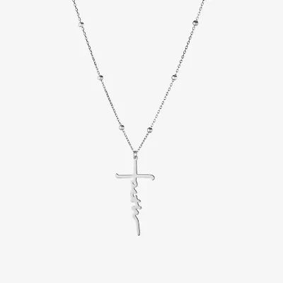 Womens Sterling Silver Cross 16 Inch Pendant Necklace