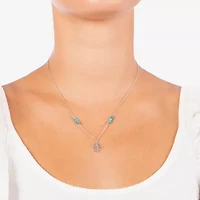Tree Of Life Womens Enhanced Blue Turquoise Sterling Silver 16 Inch Pendant Necklace