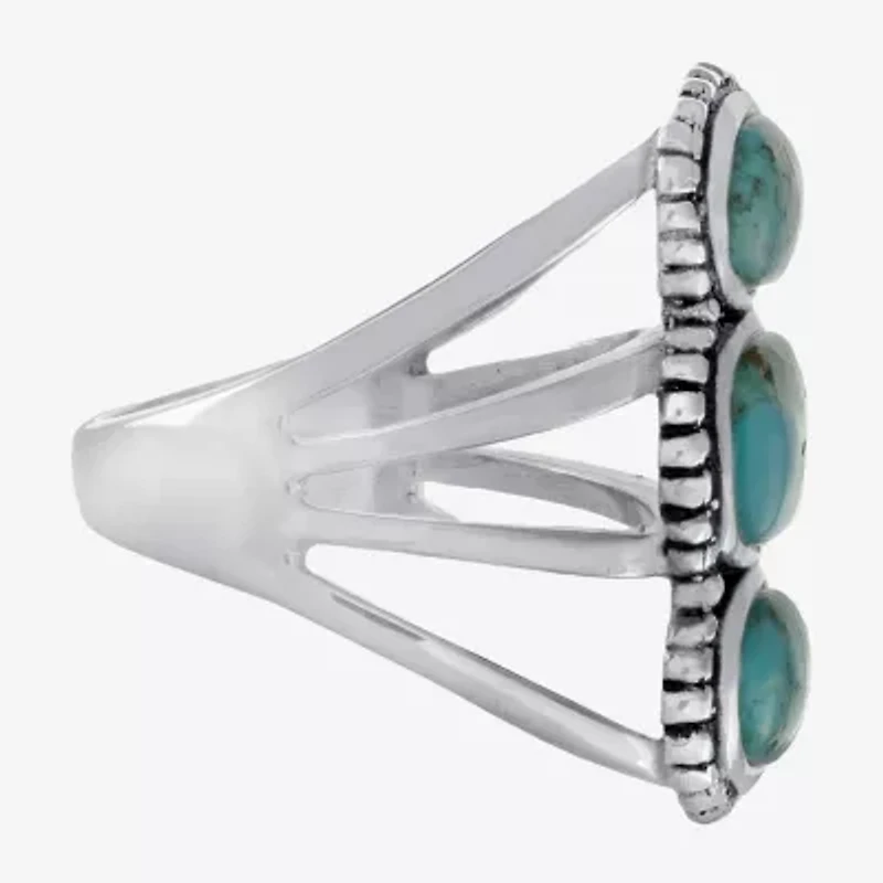 Womens Enhanced Blue Turquoise Sterling Silver Oval Cocktail Ring