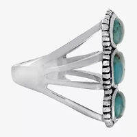 Womens Enhanced Blue Turquoise Sterling Silver Oval Cocktail Ring