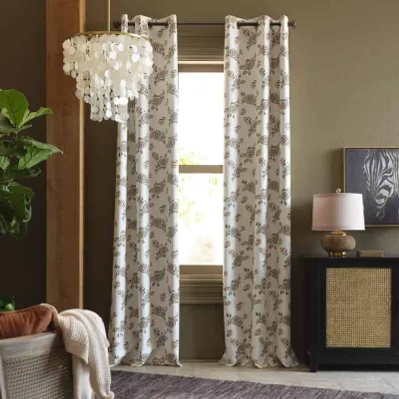Distant Lands Maura Textured Print Grommet Top 100% Blackout Single Curtain Panel