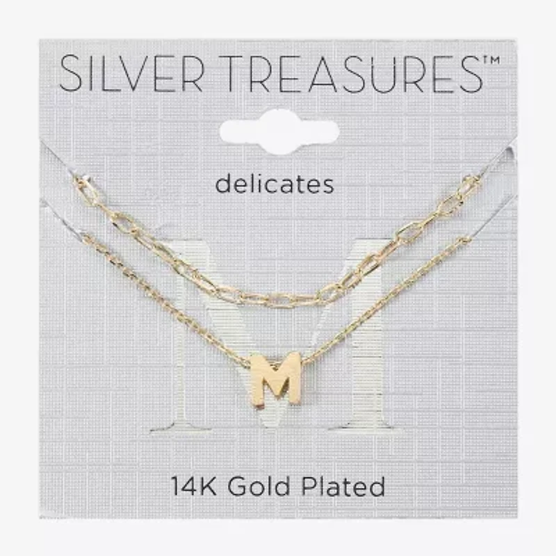 Silver Treasures Delicates Initial Womens 14K Gold Over Brass Rectangular 16 Inch Pendant Necklace