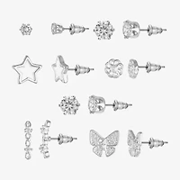 Sparkle Allure Days Of The Week Womens Cubic Zirconia 14K Gold Over Brass Butterfly Flower Star 7 Pair Earring Set