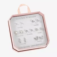 Sparkle Allure Days Of The Week Womens Cubic Zirconia 14K Gold Over Brass Butterfly Flower Star 7 Pair Earring Set