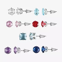 Sparkle Allure Days Of The Week Womens Multi Color Cubic Zirconia Oval Round Square 7 Pair Earring Set