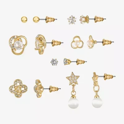 Sparkle Allure Womens Cubic Zirconia 14K Gold Over Brass Heart Knot Star 7 Pair Earring Set