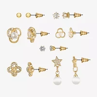 Sparkle Allure Womens Cubic Zirconia 14K Gold Over Brass Heart Knot Star 7 Pair Earring Set