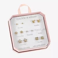 Sparkle Allure Days Of The Week Womens Cubic Zirconia 14K Gold Over Brass Butterfly Flower 7 Pair Earring Set