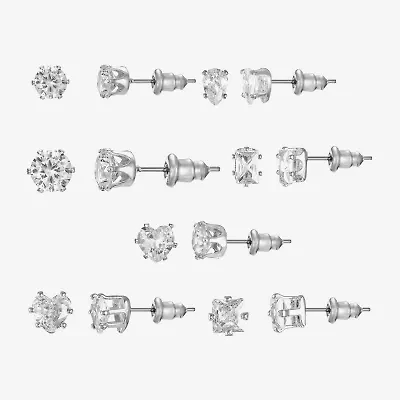 Sparkle Allure Days Of The Week Womens Cubic Zirconia Heart Pear Square 7 Pair Earring Set